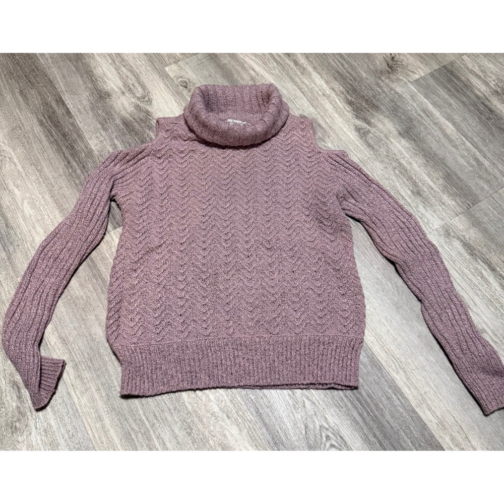 American Rag Cie Cold Shoulder Turtleneck Sweater Mauve Chevron Knit‎ Juniors M
